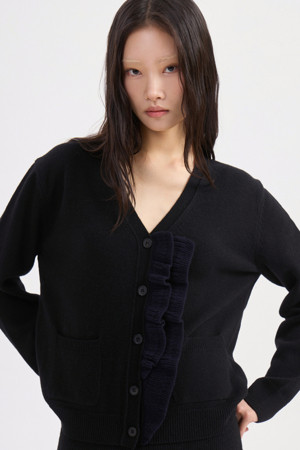 Frill V Neck Knit Cardigan (black)