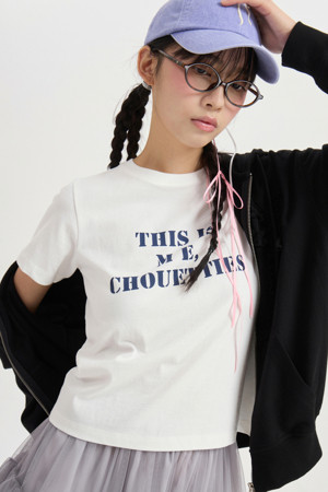 Chouetties by LUCKY CHOUETTE_Lettering Slim Fit Half Sleeve T-shirt (white)