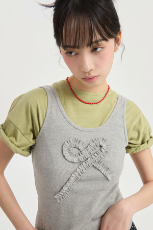Chouetties by LUCKY CHOUETTE_Ribbon Point Sleeveless T-shirt (melange grey)