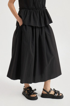 Shirring Banding Long Skirt (black)