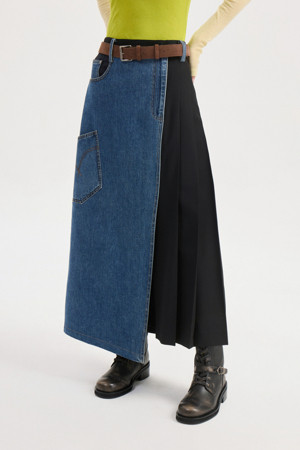 Denim Stripe Mix Long Skirt (multi color)