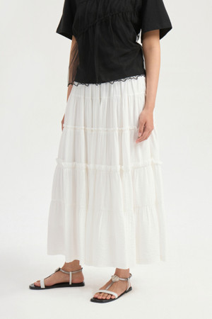 [Re-Order] Shirring Back Banding Long Skirt (dark ivory)