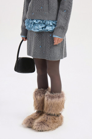 Cable Embroidery Knit Skirt (melange grey)