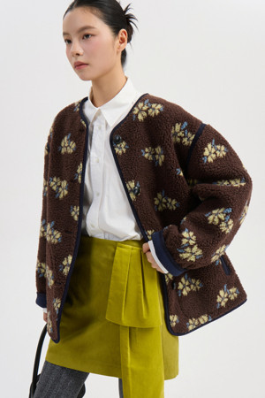 Flower Pattern Fake Fur Jumper (brown)
