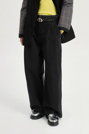 [Atelier] Front Cotton Wide Denim Pants (black)