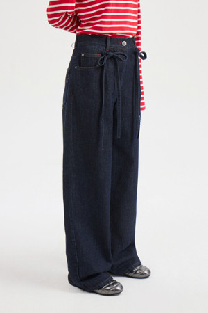 Ribbon Point Indigo Denim Pants (dark blue)