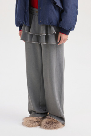 Layered Skirt Jersey Banding Pants (grey)