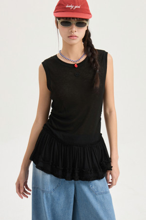 [Re-Order] Frill Point Sleeveless T-shirt