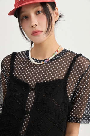 Dot Mesh Half Sleeve T-shirt (black)