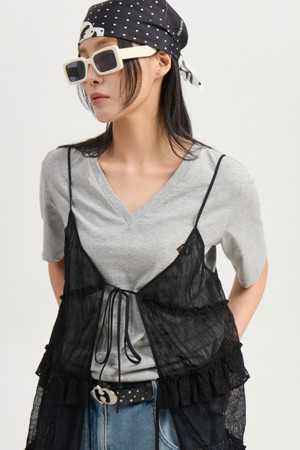 Loose Fit V Neck Half Sleeve T-shirt (melange grey)