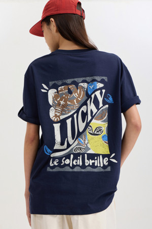 Back Print Loose Fit Half Sleeve T-shirt (navy)