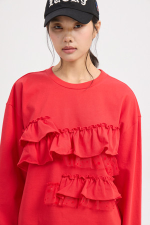 Frill Point Standard Fit Long Sleeve T-shirt (red)