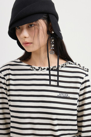 [Atelier] Frill Point Stripe Long Sleeve T-shirt (ivory)