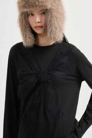 [Atelier] Ribbon Appliquer Long Sleeve T-shirt (black)