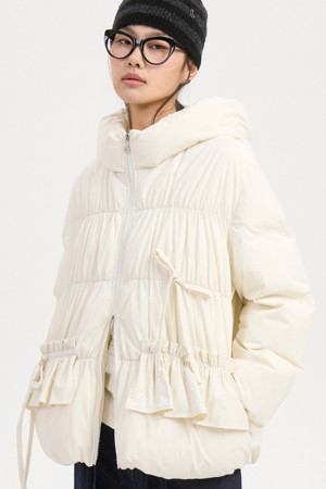 Ribbon Hoodie Down Jumper (ivory)