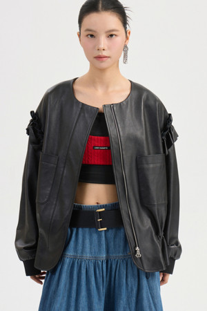 [Re-Order] [Atelier] Frill Real Leather Jumper (black)