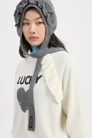 Lucky Point Frill Knit Pullover (ivory)