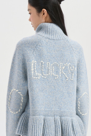 Embroidery Point Zip-up Knit Cardigan (light blue)