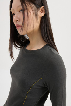 Chouetties by LUCKY CHOUETTE_Embroidery Point Long Sleeve T-shirt (dark grey)