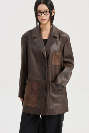 Fake Leather Single Jacket (brown)