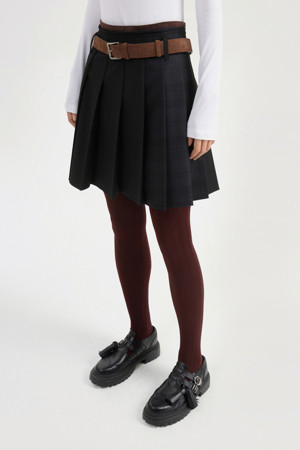 Texture Block Pleats Midi Skirt (black)