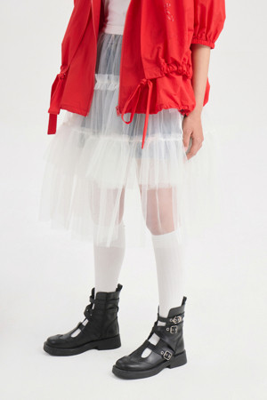 See-through Mesh Banding Skirt (white)