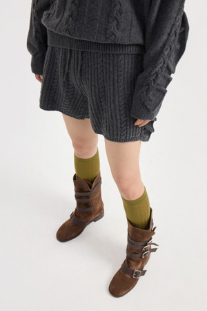 Entry Side Frill Knit Shorts (melange grey)