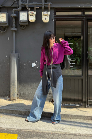 Chouetties by LUCKY CHOUETTE_Washing Wide Denim Pants (blue)