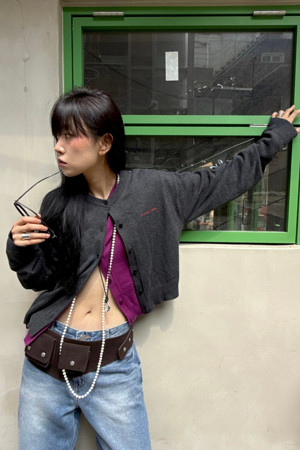 Chouetties by LUCKY CHOUETTE_Unbalance Knit Cardigan (dark grey)