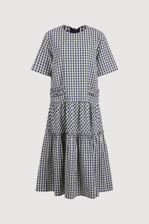 [Re-Order] Frill Colored Half Sleeve Long Dress (navy)
