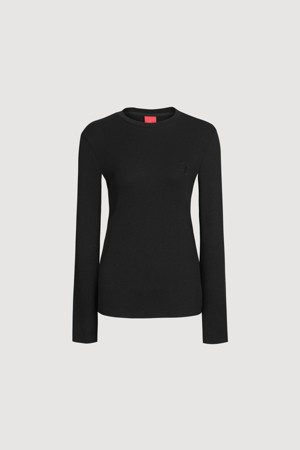 Embroidered Point Rib Long-sleeve T-shirt (black)