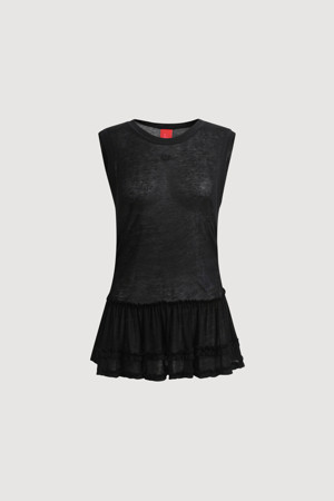 Frill Point Sleeveless T-shirt (black)