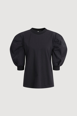 [Atelier] Back Embroidery Point Woven Sleeve T-shirt (black)