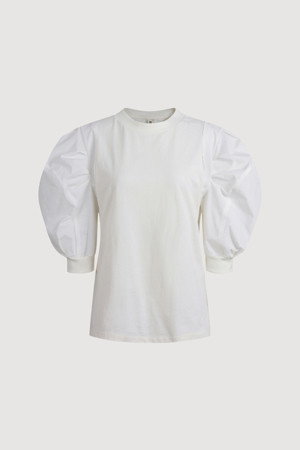 [Atelier] Back Embroidery Point Woven Sleeve T-shirt (ivory)