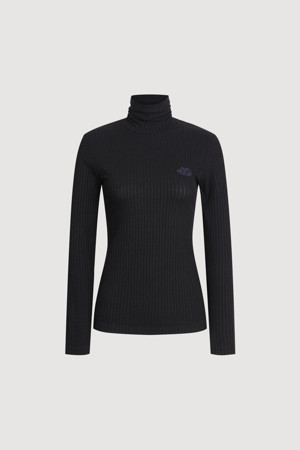 Embroidered Point Rib Turtleneck T-shirt (black)