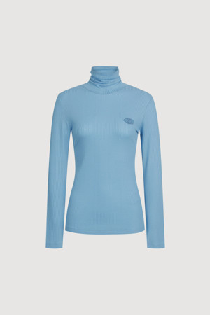 Embroidered Point Rib Turtleneck T-shirt (blue)