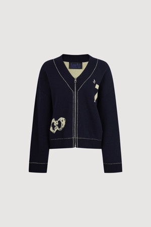 V-neck Zip-up Knit Cardigan (dark navy)