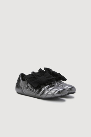 Ribbon-Decorated Leather Sneakers(silver)