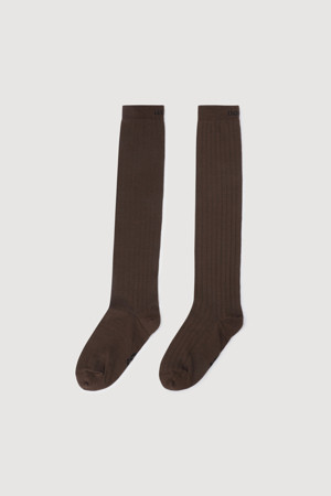 Lettering Point Knee Socks(brown)