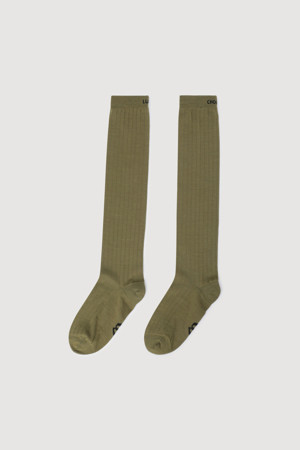 Lettering Point Knee Socks(olive)
