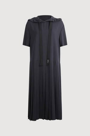 Shirring Hood Fleated Long Dress