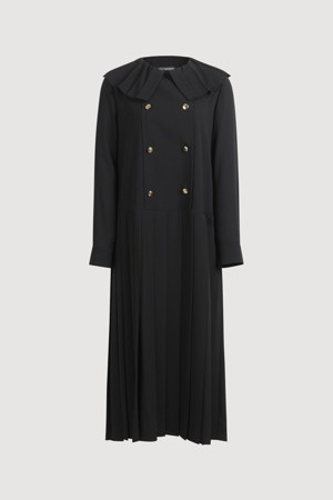 Pleated Double Button Long Dress