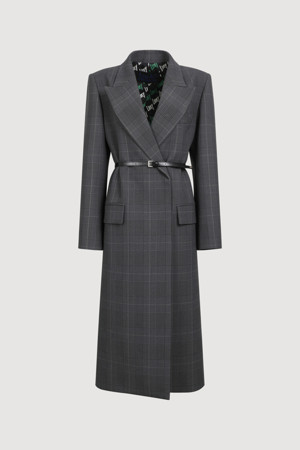 Belted Long Check Jacket