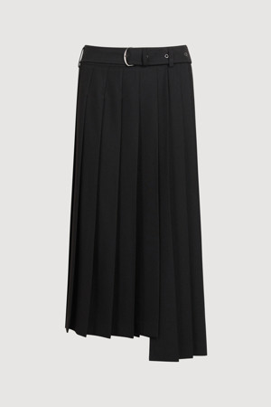 Belted Point Pleats Long Skirt
