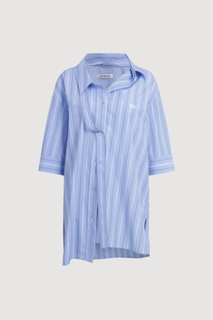 Tie Cotton Shirt Blouse Blouse (blue)