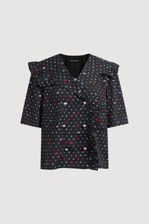 Frill Placket Dot Blouse
