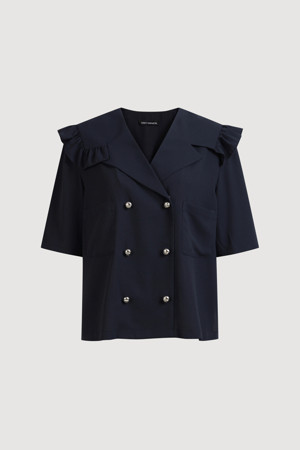 Frill Wide Collar Double Button Blouse