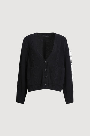 Logo Tape Cable Cardigan (black)