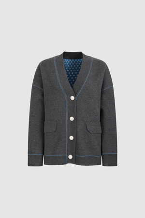 Reversible Dot Knit Cardigan (melange grey)