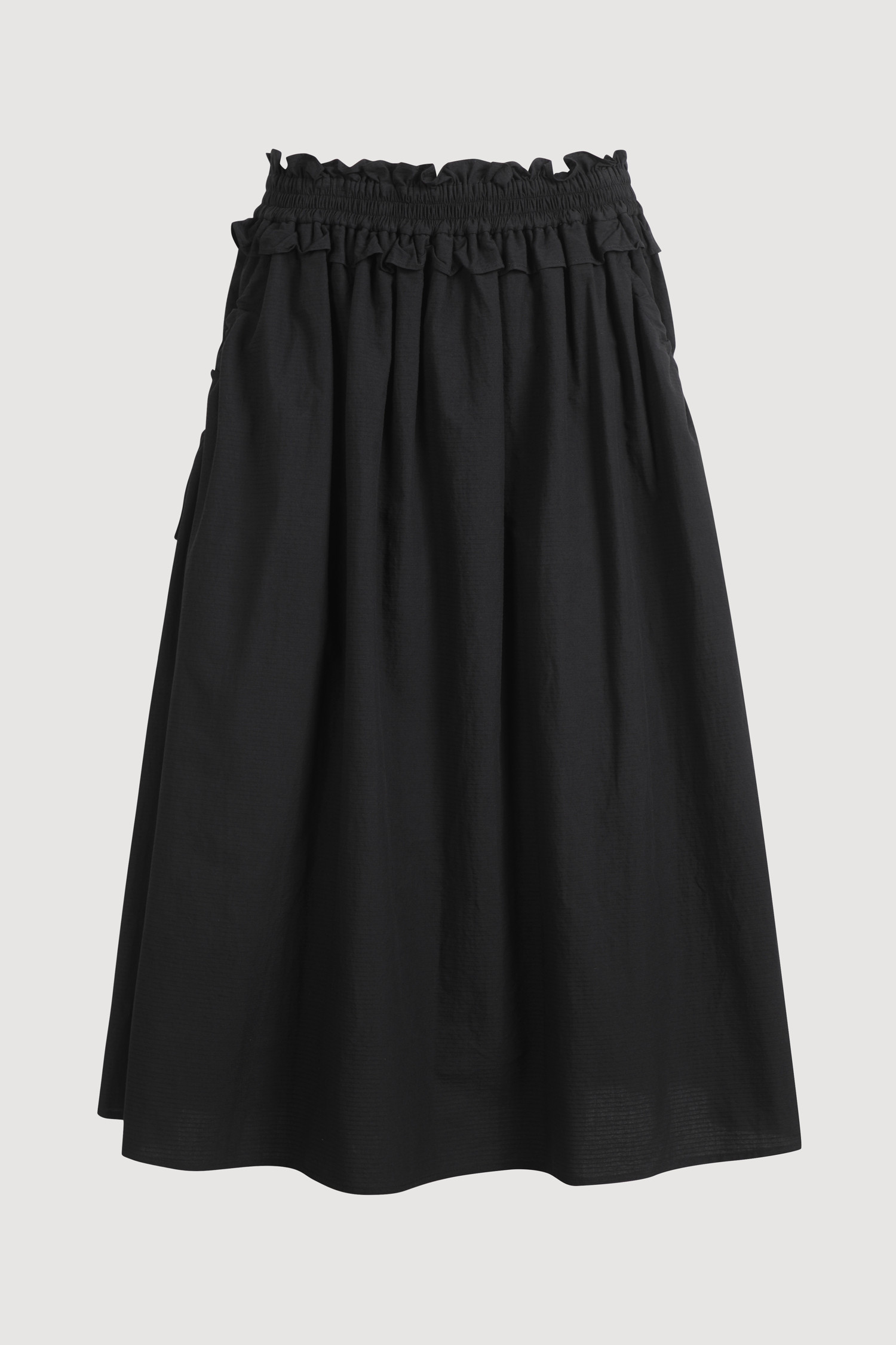 【BAON】Peuin Banding Shirring Pocket Long Skirt LUCKY CHOUETTE] Shirring Stripe Back Banding Long Skirt (blue)